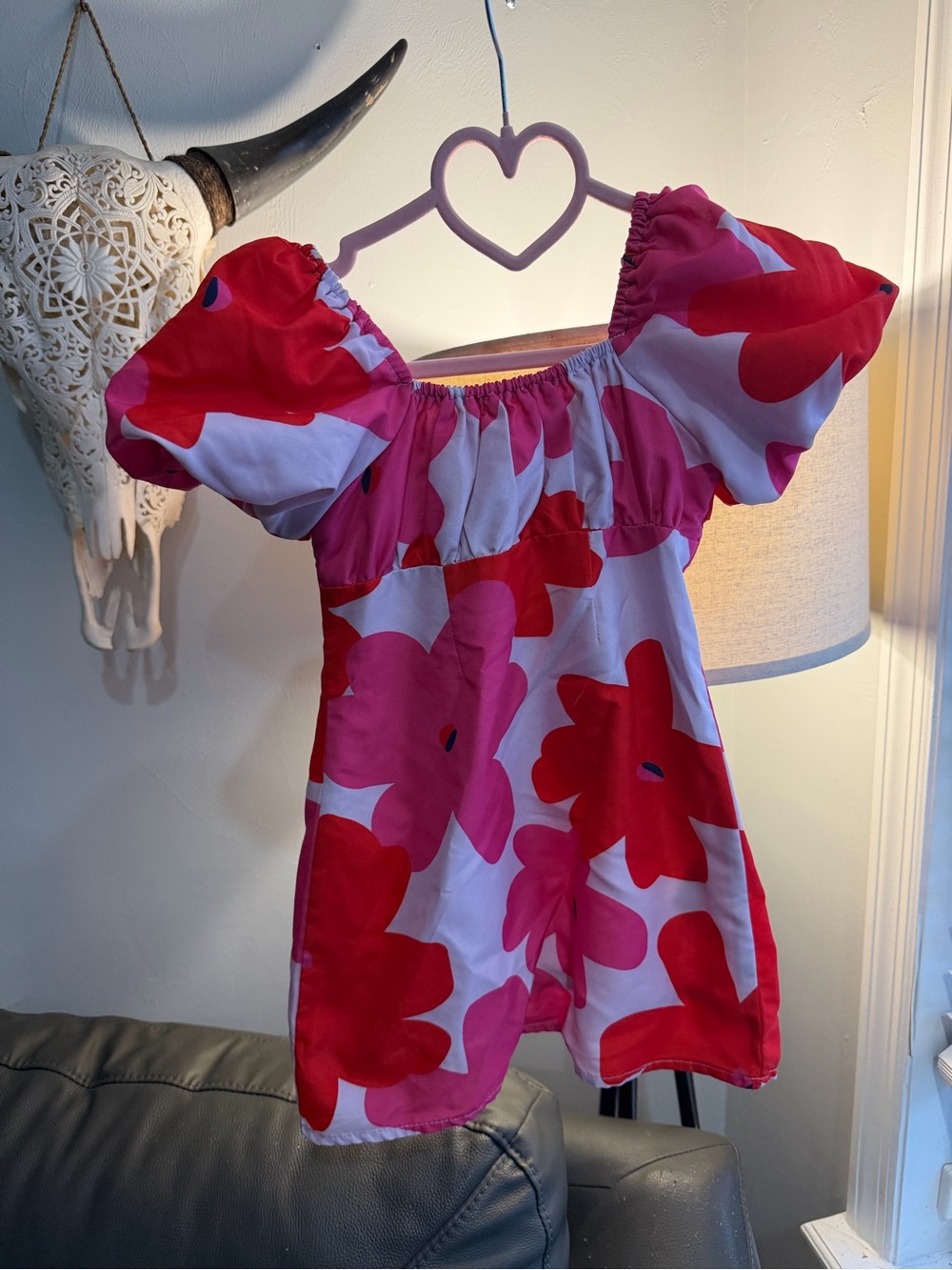 Toddler On or Off-Shoulder Floral Dress - Pink & Red